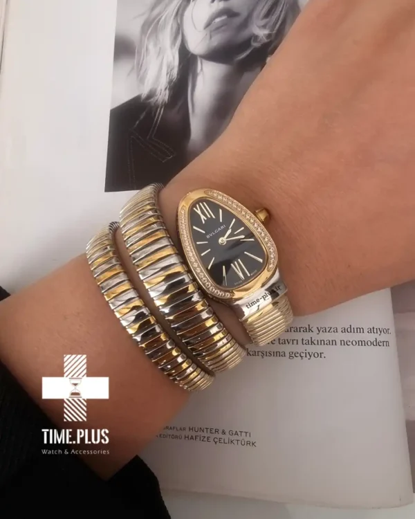 ساعت مچی زنانه بولگاری مدل سرپنتی نقره ای و طلایی