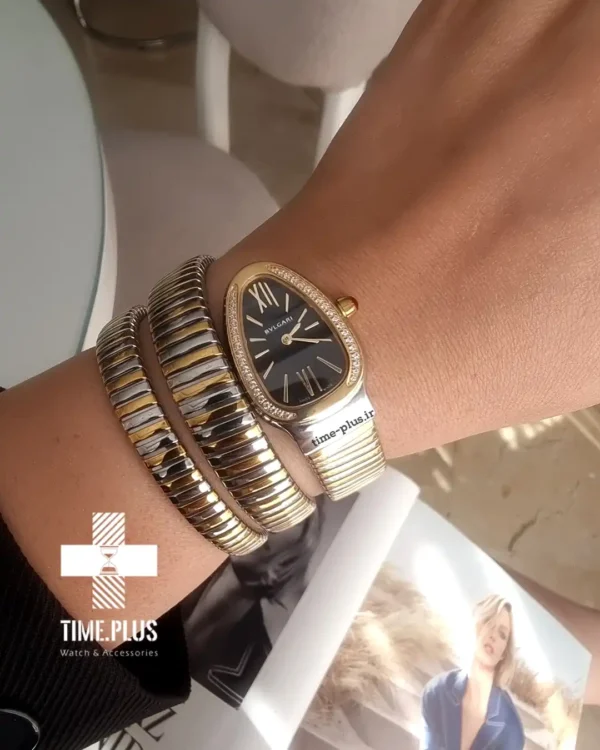 ساعت مچی زنانه بولگاری مدل سرپنتی نقره ای و طلایی