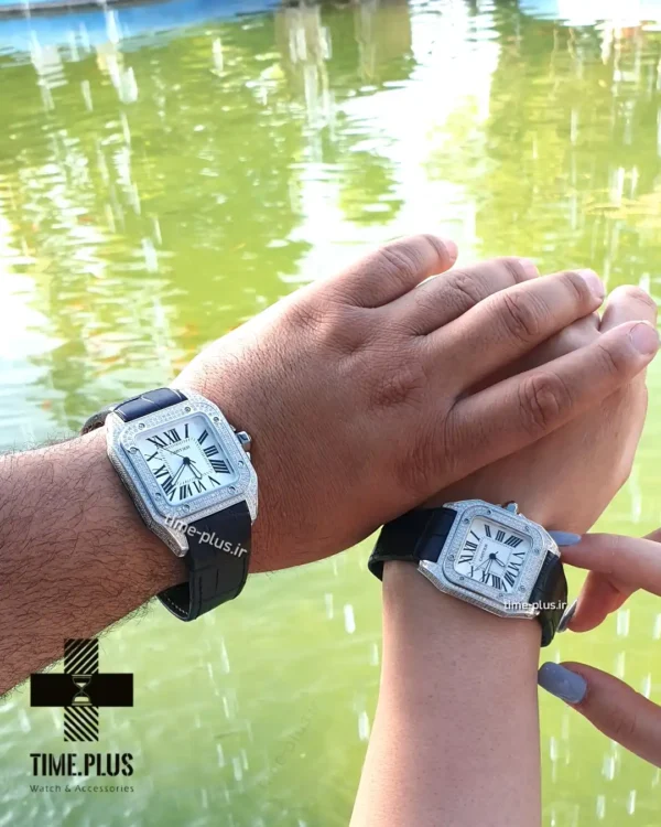 ساعت مچی ست زنانه و مردانه کارتیه مدل سانتز ۱۰۰ سفید