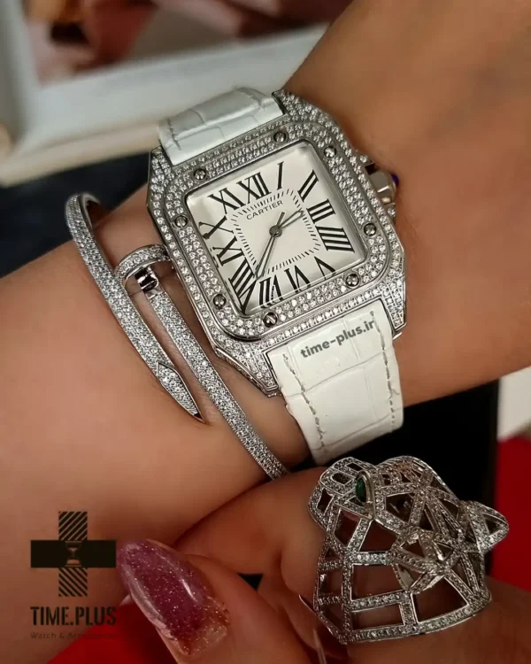 ساعت مچی زنانه کارتیه مدل سانتز ۱۰۰ سفید