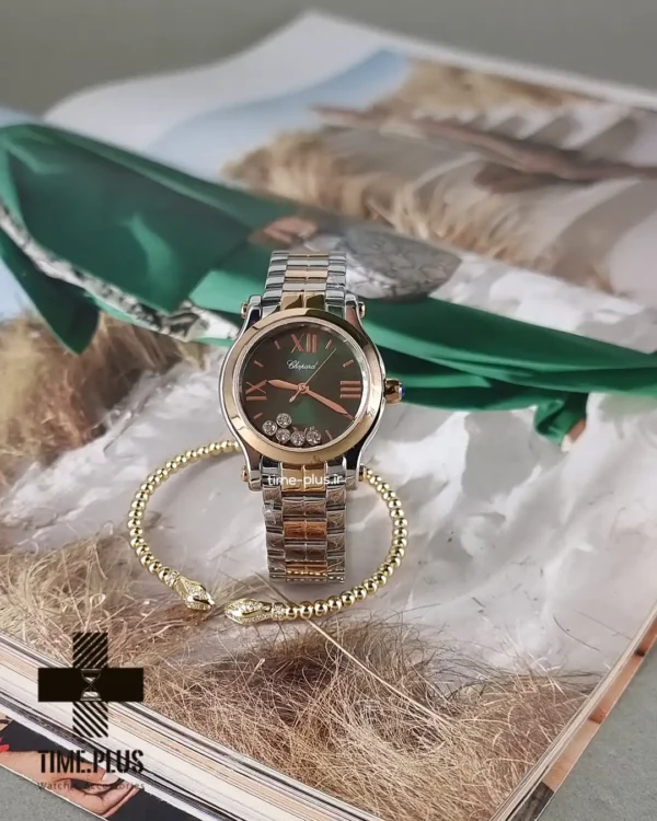 ساعت مچی زنانه شوپارد مدل هپی دایموند نقره ای و رزگلد