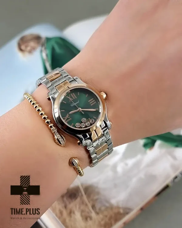 ساعت مچی زنانه شوپارد مدل هپی دایموند نقره ای و رزگلد