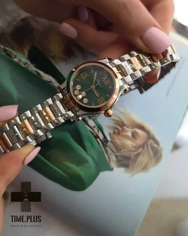 ساعت مچی زنانه شوپارد مدل هپی دایموند نقره ای و رزگلد