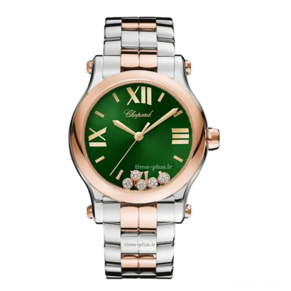 ساعت مچی زنانه شوپارد مدل هپی دایموند نقره ای و رزگلد