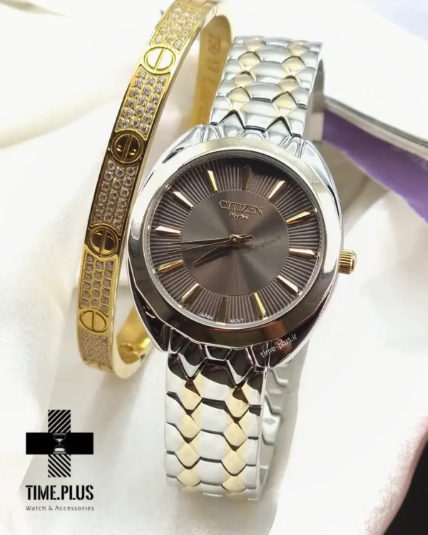 ساعت مچی زنانه سیتی زن نقره ای و طلایی