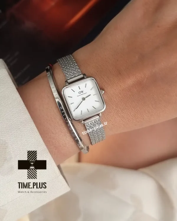 ساعت مچی زنانه دنیل ولینگتون مدل Quadro Pressed نقره ای