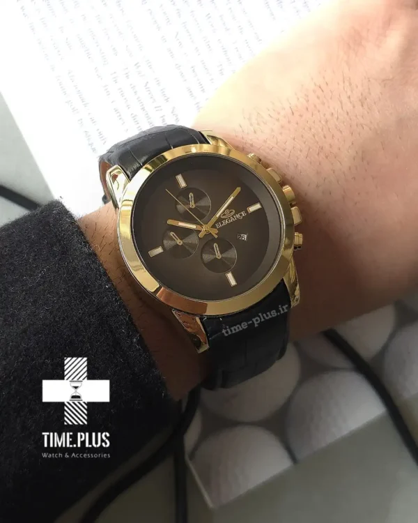 ساعت مچی مردانه الگانس مشکی با هاله طلایی