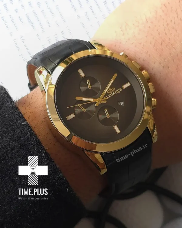 ساعت مچی مردانه الگانس مشکی با هاله طلایی