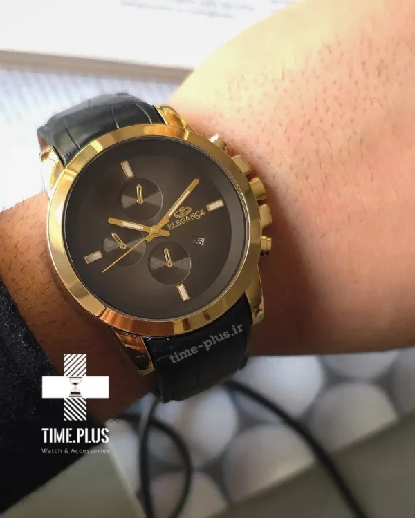 ساعت مچی مردانه الگانس مشکی با هاله طلایی
