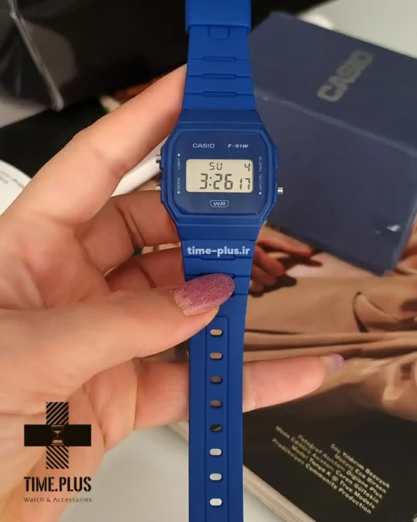 ساعت مچی مردانه کاسیو مدل F-91WB-2A1DF آبی کهربایی