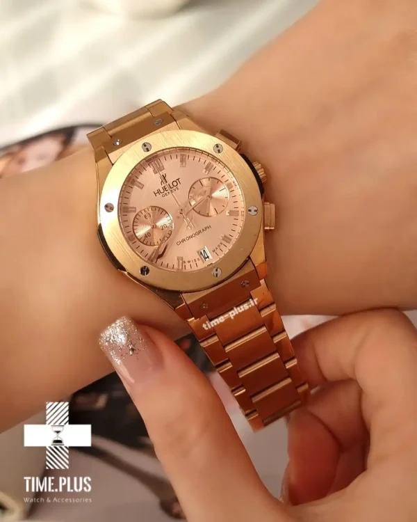 ساعت مچی زنانه هوبلو مدل کلاسیک فیوژن کرنوگراف رزگلد