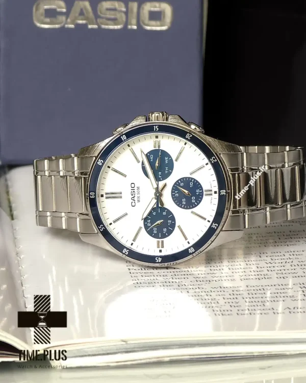 ساعت مچی مردانه کاسیو مدل MTP-1374D-7A2VDF سفید با صفحه داخل سرمه‌ای