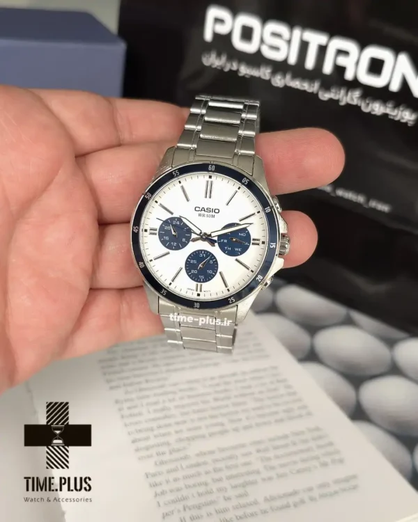 ساعت مچی مردانه کاسیو مدل MTP-1374D-7A2VDF سفید با صفحه داخل سرمه‌ای