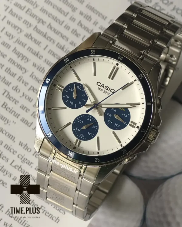 ساعت مچی مردانه کاسیو مدل MTP-1374D-7A2VDF سفید با صفحه داخل سرمه‌ای