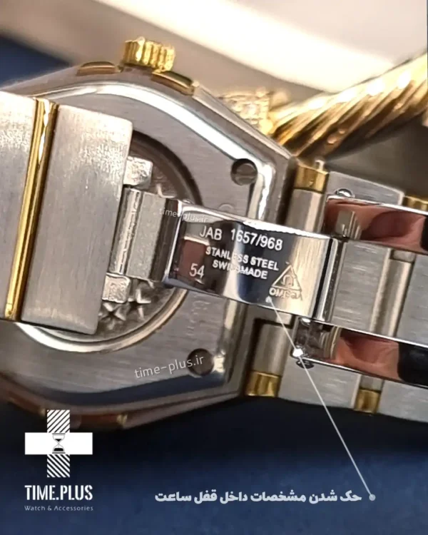 ساعت مچی زنانه امگا نقره ای و طلایی