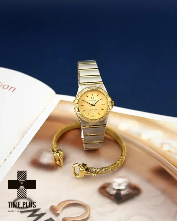 ساعت مچی زنانه امگا نقره ای و طلایی