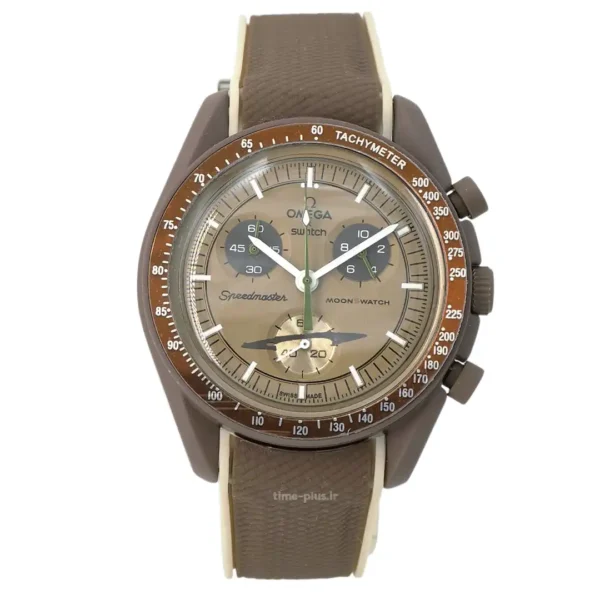 ساعت مچی مردانه امگاسواچ مدل Mission to Saturn ترکیب قهوه‌ای و کرم الهام گرفته از رنگ‌های سیاره زحل