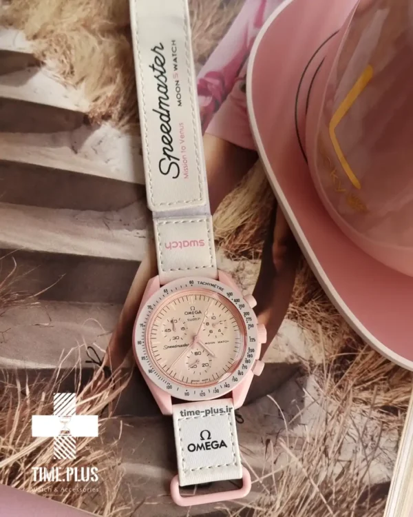 ساعت مچی زنانه امگاسواچ مدل Mission to Venus صورتی