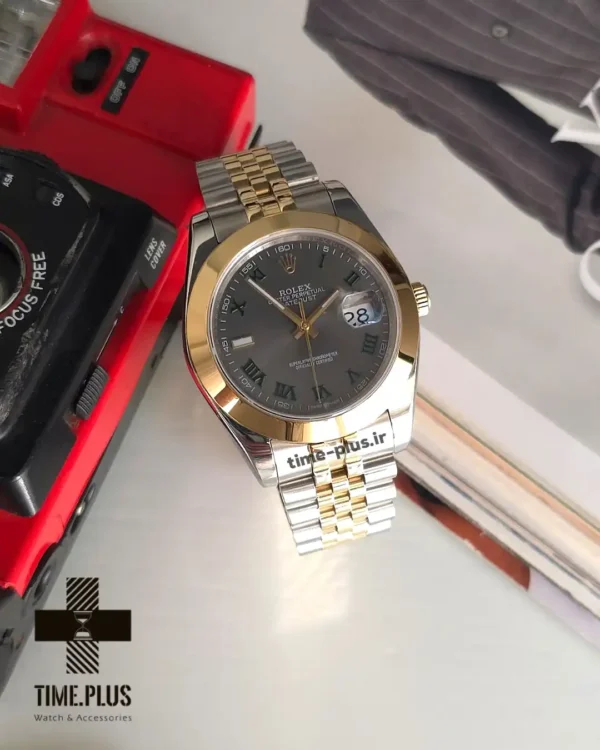 ساعت مچی مردانه رولکس مدل دیت جاست تو ویمبلدون طوسی
