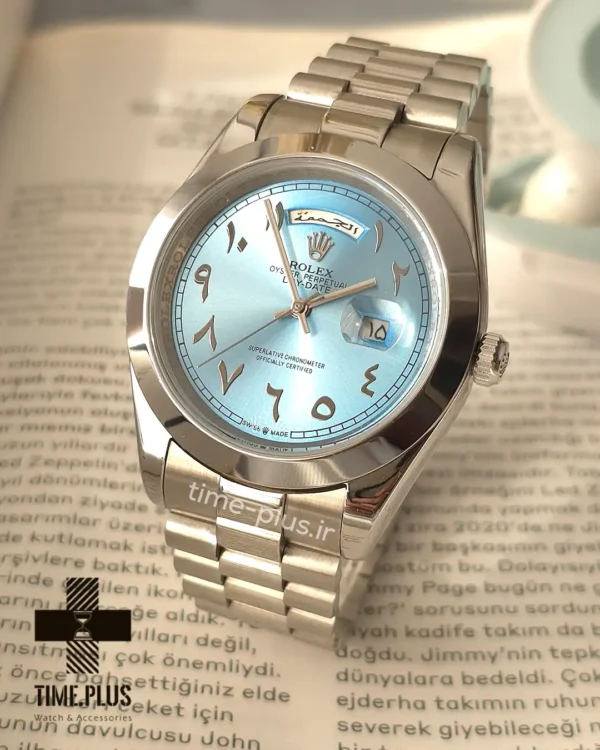 ساعت مچی مردانه رولکس مدل دی دیت عرب ادیشن فیروزه ای