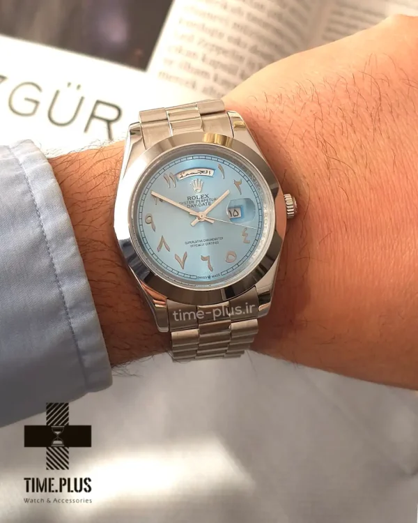 ساعت مچی مردانه رولکس مدل دی دیت عرب ادیشن فیروزه ای