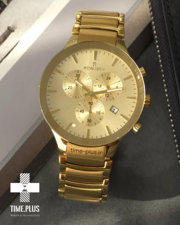 ساعت مچی مردانه رومانسون مدل کرنوگراف طلایی