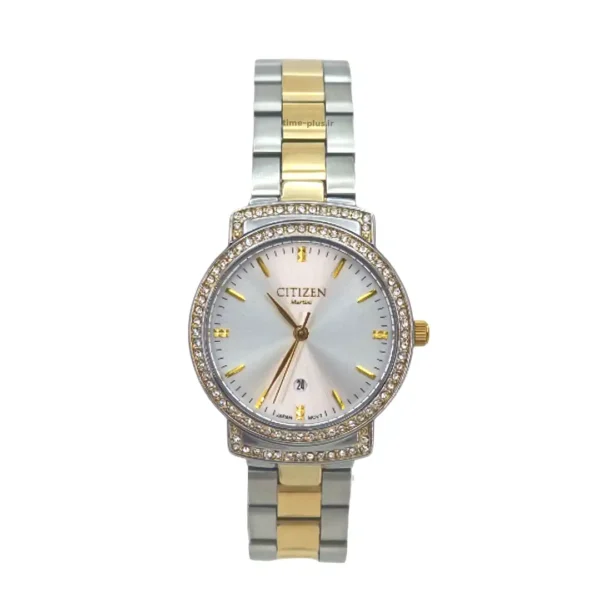 ساعت مچی زنانه سیتی زن مدل زنانه نگین دار سیلور طلایی