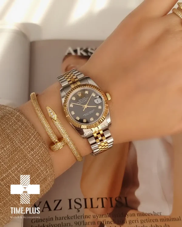 ساعت مچی زنانه رولکس مدل دیت جاست نقره ای و طلایی