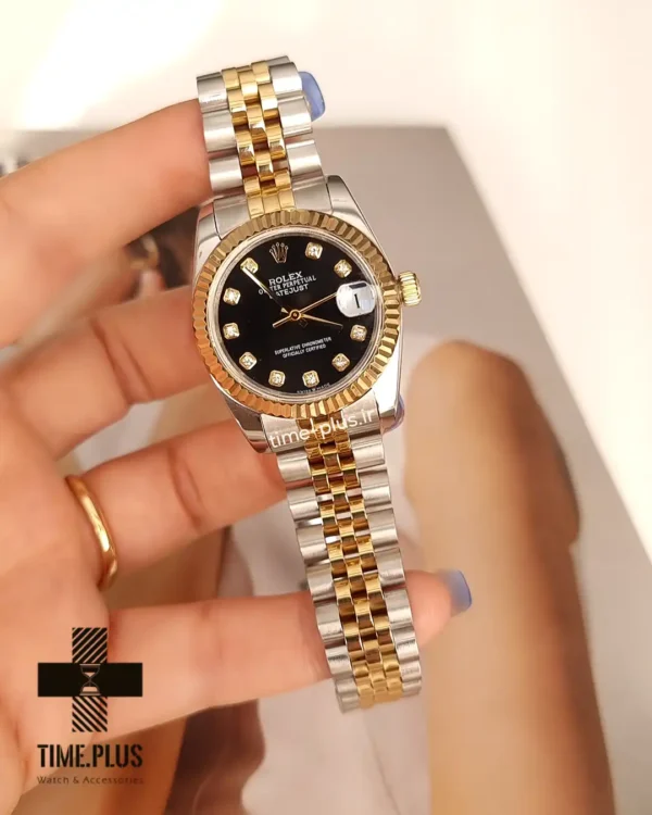 ساعت مچی زنانه رولکس مدل دیت جاست نقره ای و طلایی