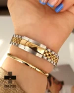 ساعت مچی زنانه رولکس مدل دیت جاست نقره ای و طلایی